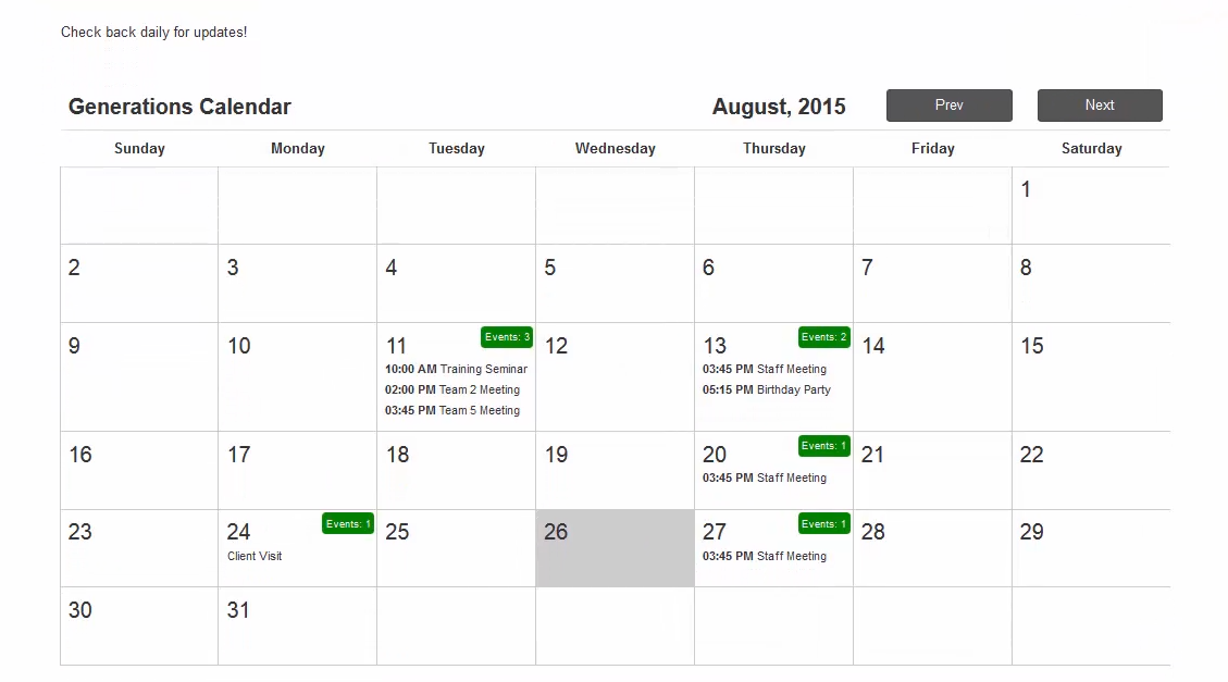 Responsive Calendar