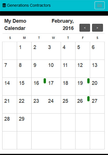 Mobile view of Calendar